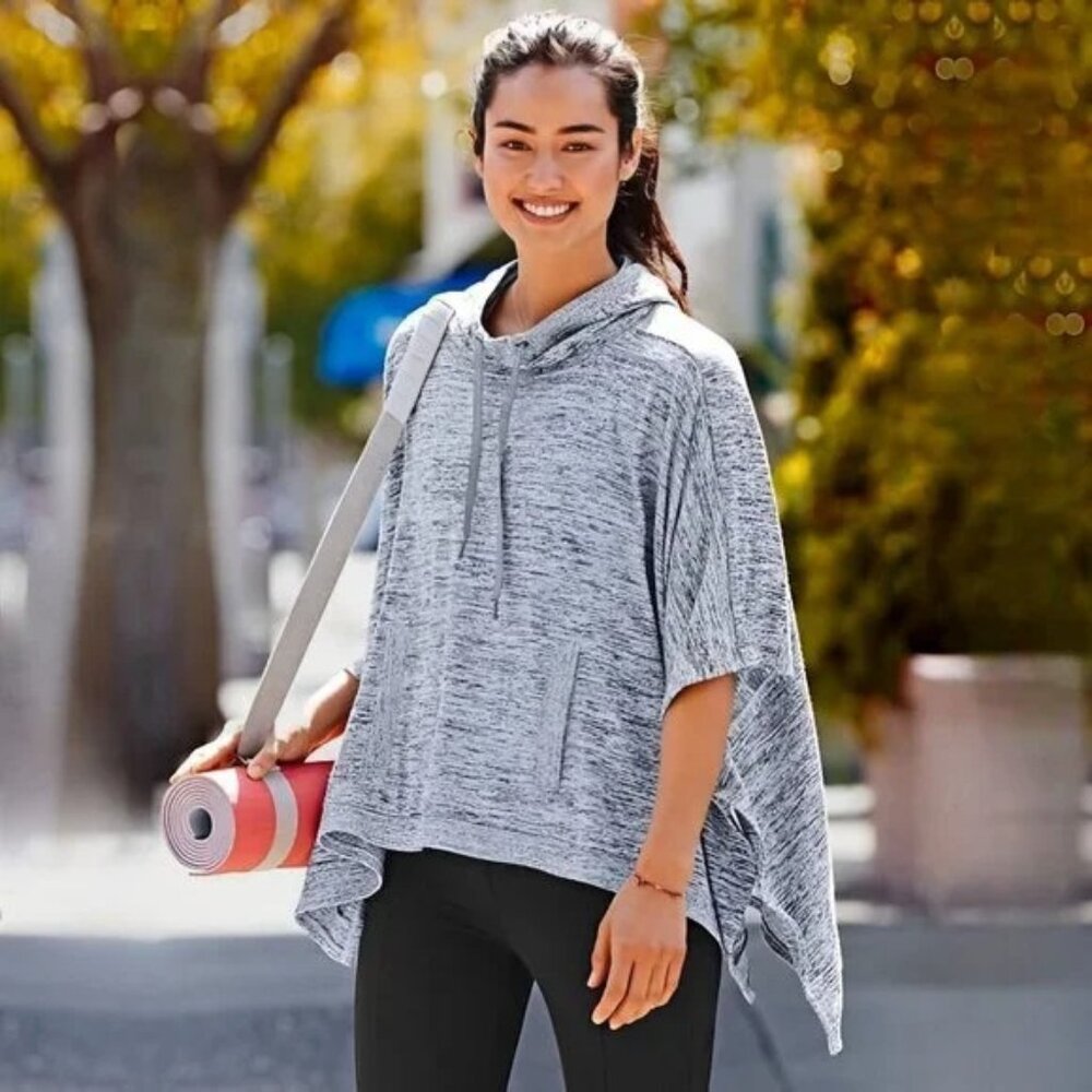 Athleta Blissful Hooded Techie Sweat Poncho In Gray Heather Size S EUC